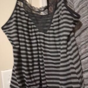 SHEIN Black and Gray Striped Camisole with Lace